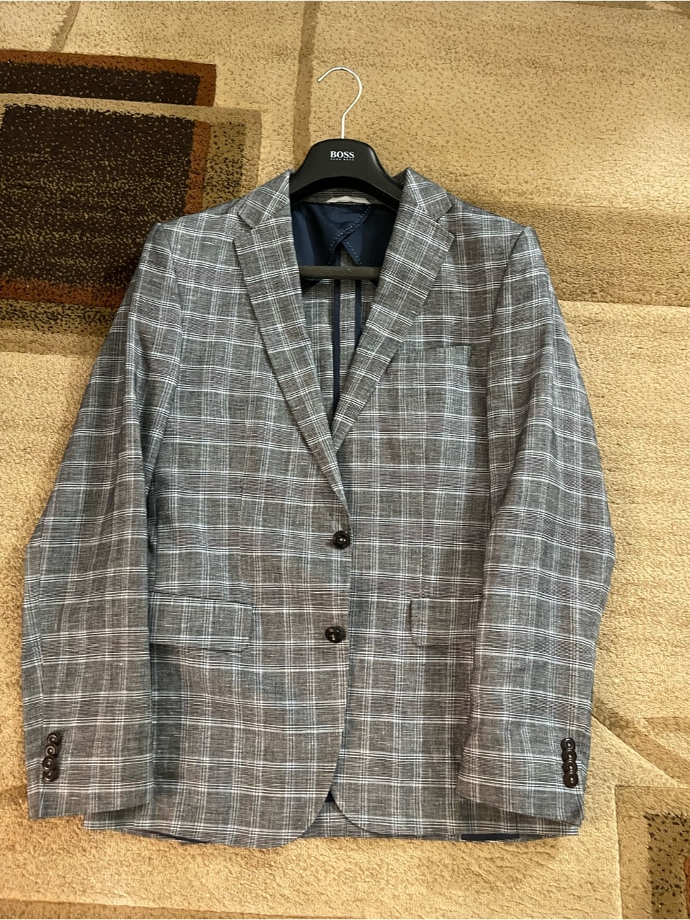 BOSS Gray Plaid Windowpane Sport Coat